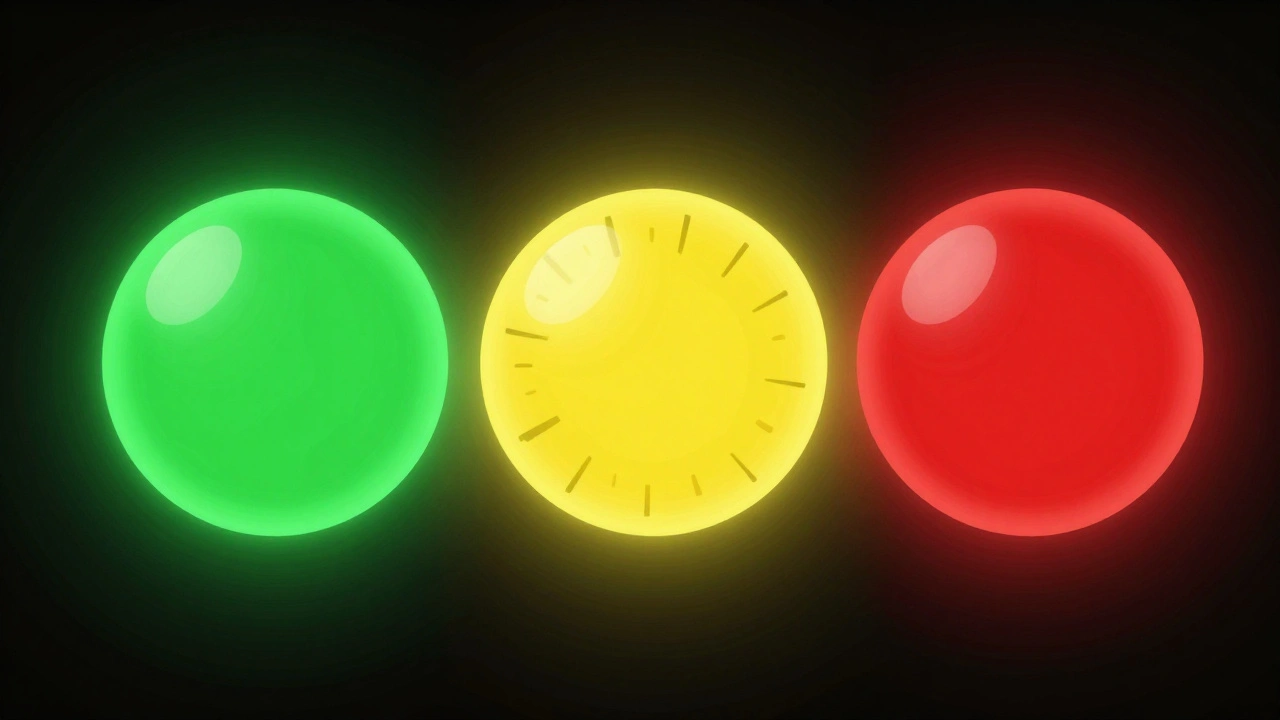 Abstract green, yellow, and red orbs representing safe word signals.
