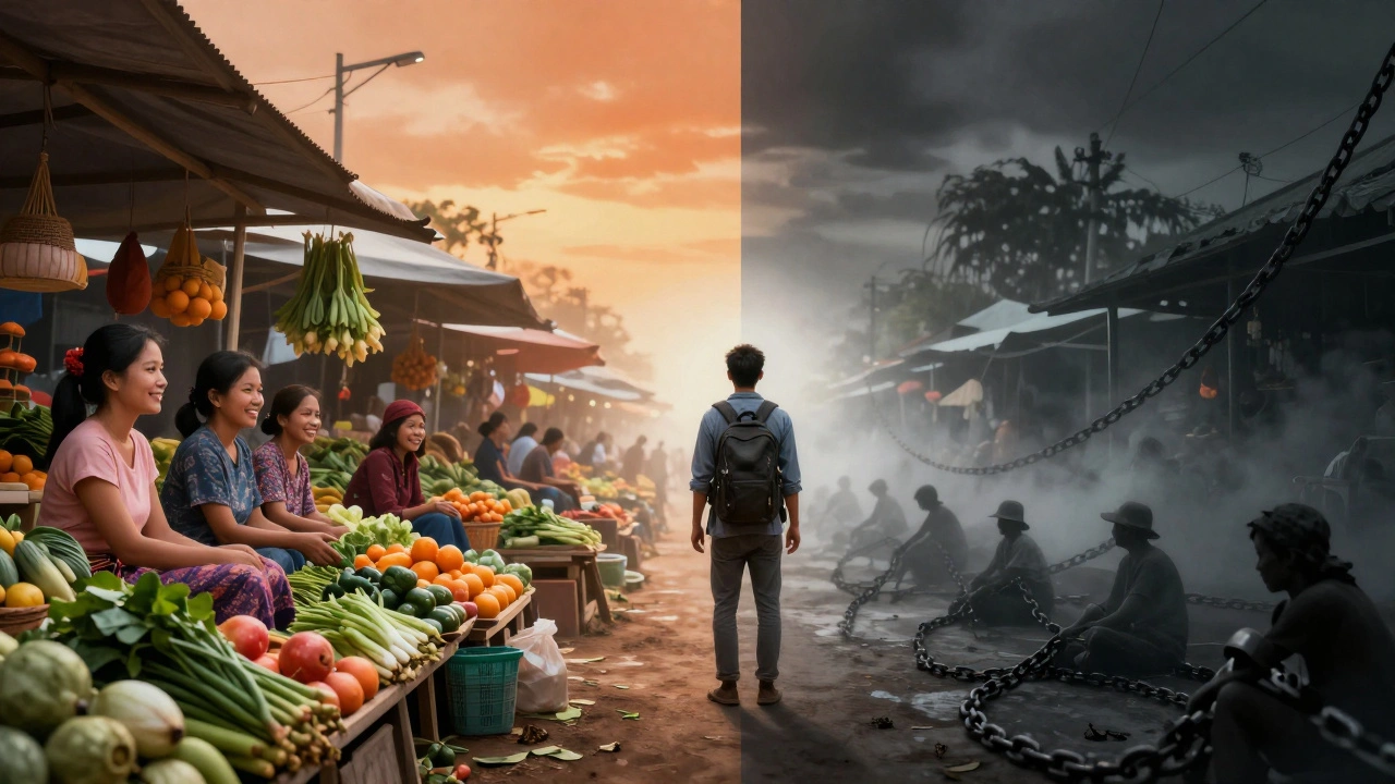 Conceptual art showing ethical tourism choices and community impact