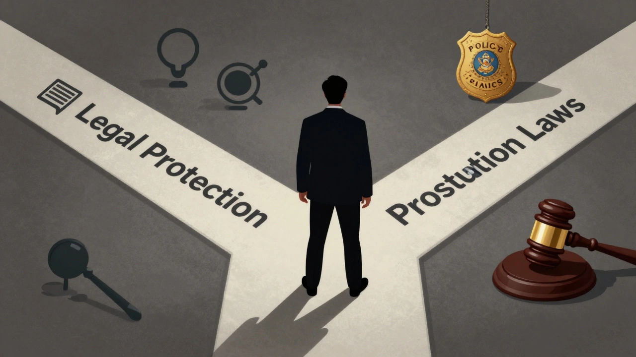 Conceptual art showing legal crossroads for adult entertainment venues