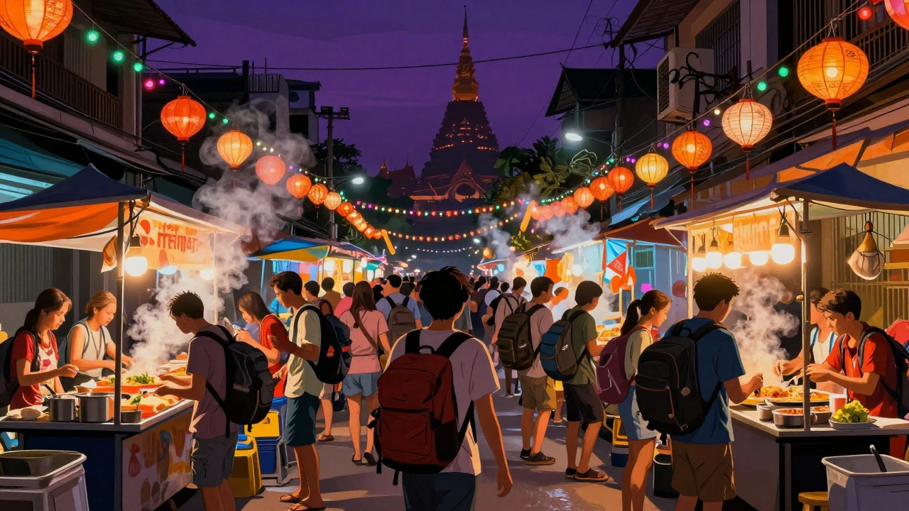 Crowded Khao San Road street party at night
