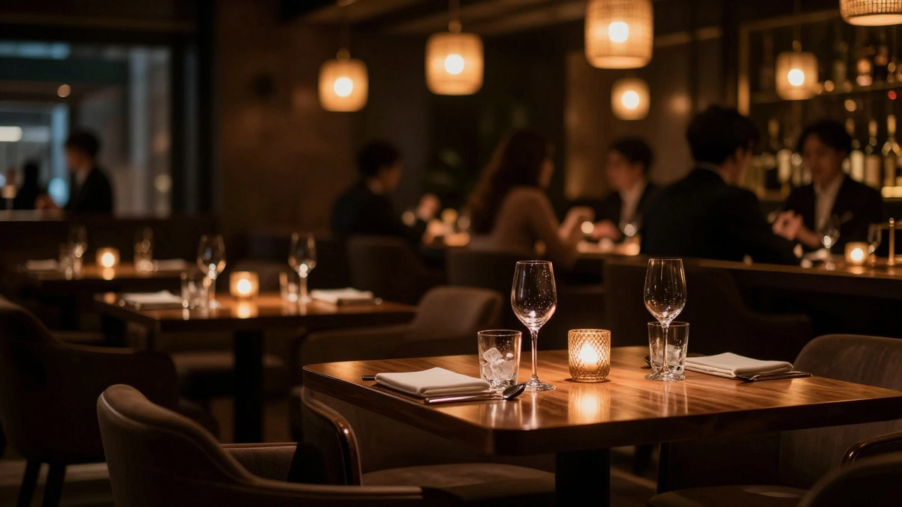 Dimly lit upscale lounge interior with patrons