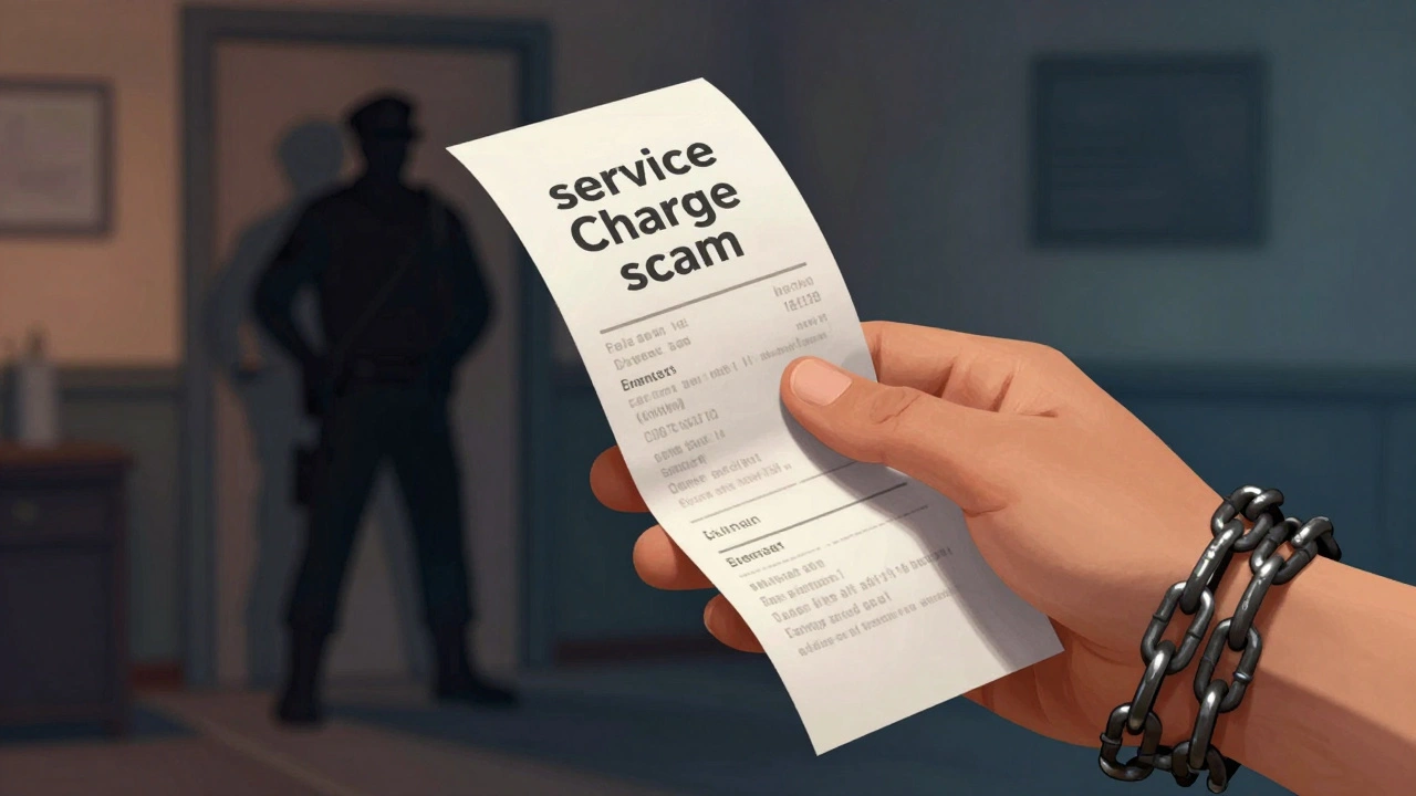 Hand holding a receipt turning into chains, symbolizing a scam trap