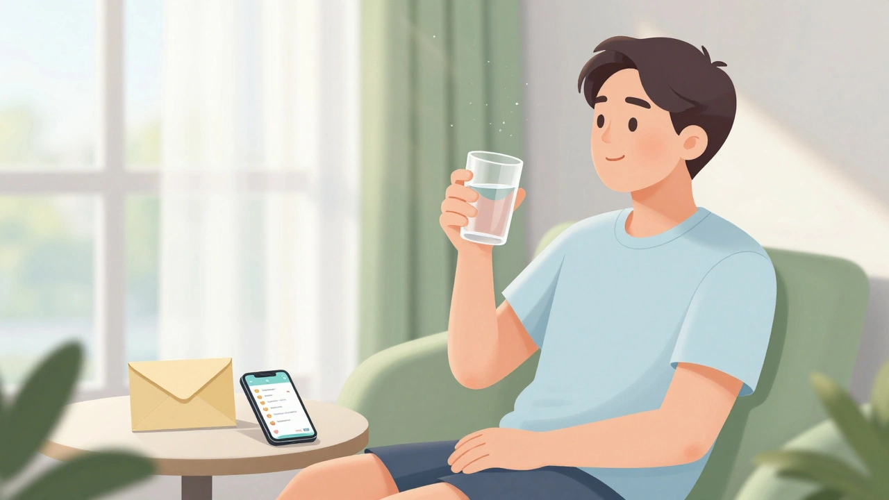 Relaxed traveler drinking water after a refreshing wellness session