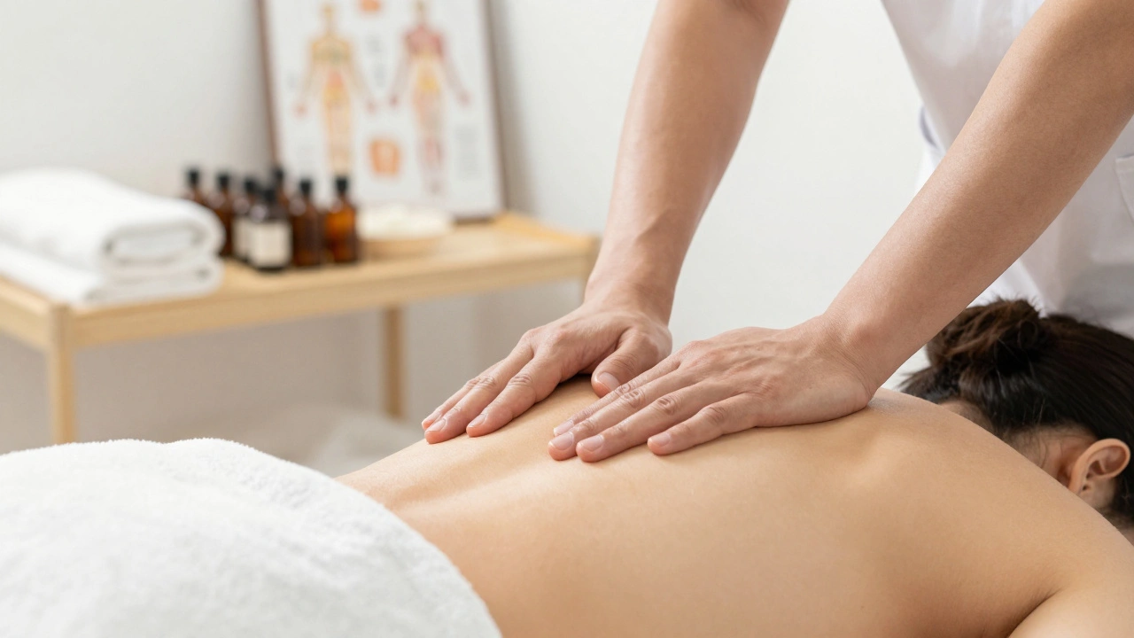 Therapist performing professional massage on back